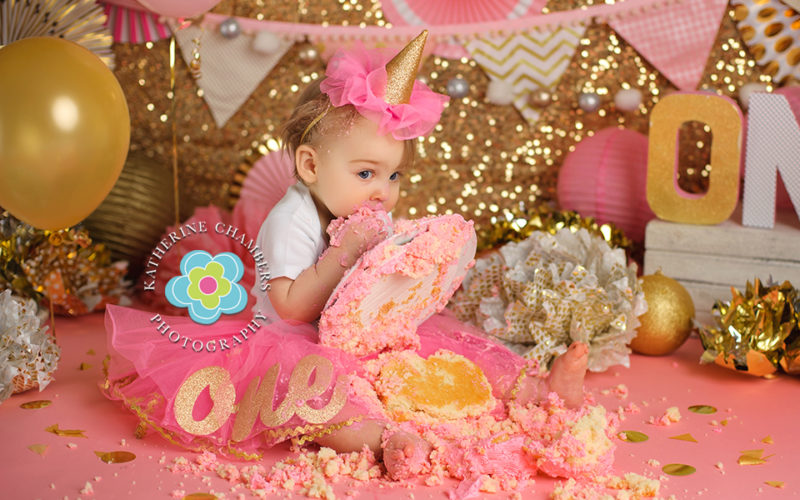 Pink and Gold Cake Smash, Cleveland Baby Photographer, Cake Smash Photography