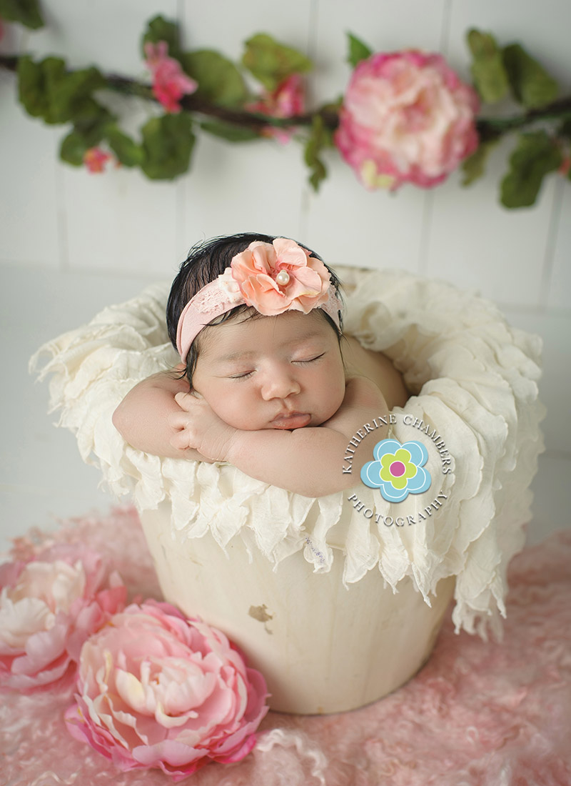 Cleveland Newborn Photographer | Newborn Bucket | Floral Newborn Image